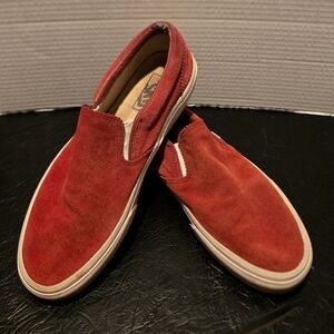 Vans Red and White Slip-On Sneakers Suede Skate Style M8.5 /W10